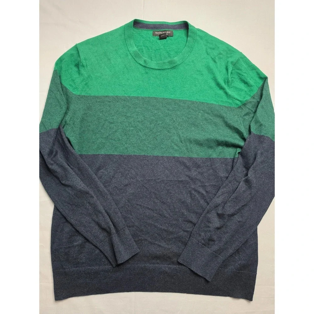 Banana Republic Luxury Blend Sweater Men's Medium Green Black Colorblock Winter